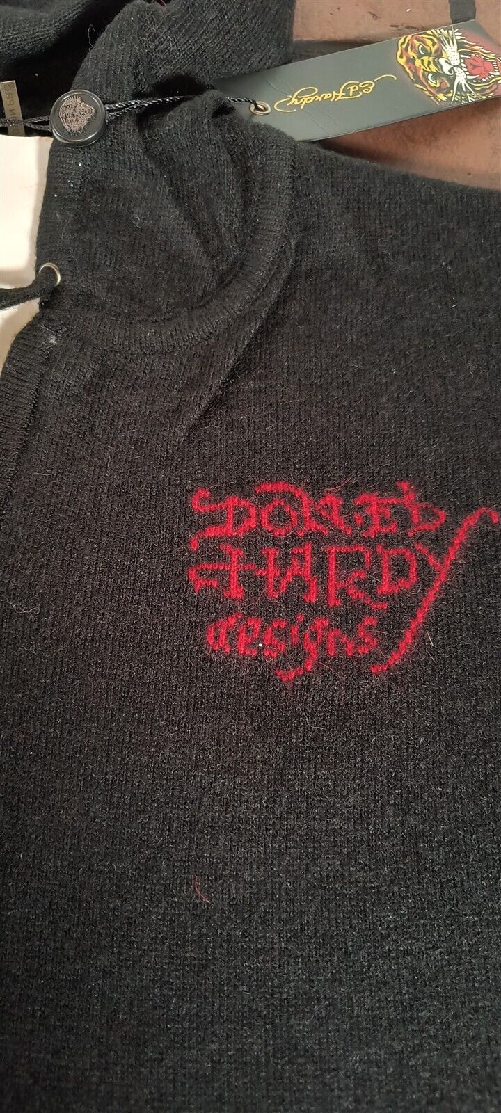 ED HARDY by Christian Audigier-Love Kills Slowly Black Zip-Up Sweater~VTG~ M L XL