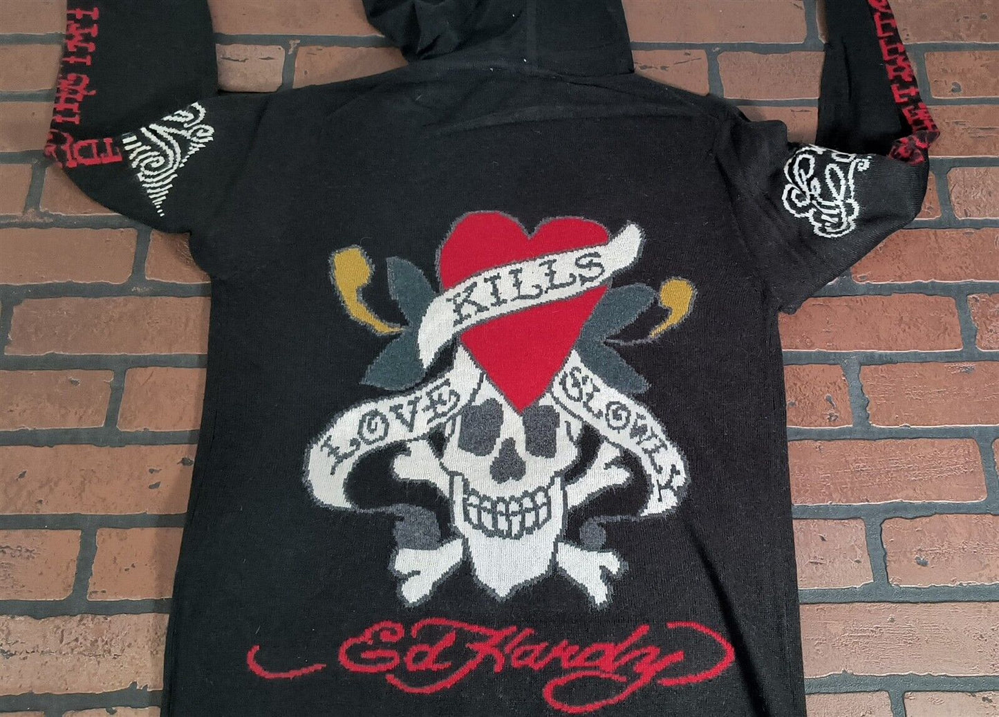 ED HARDY by Christian Audigier-Love Kills Slowly Black Zip-Up Sweater~VTG~ M L XL