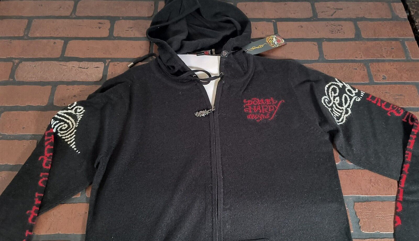 ED HARDY by Christian Audigier-Love Kills Slowly Black Zip-Up Sweater~VTG~ M L XL
