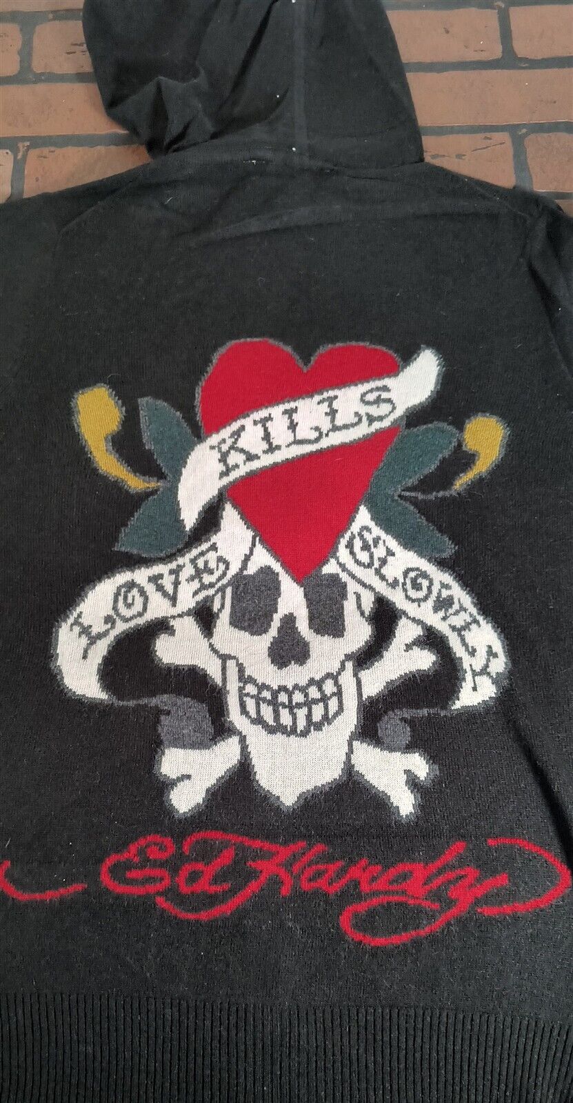 ED HARDY by Christian Audigier-Love Kills Slowly Black Zip-Up Sweater~VTG~ M L XL