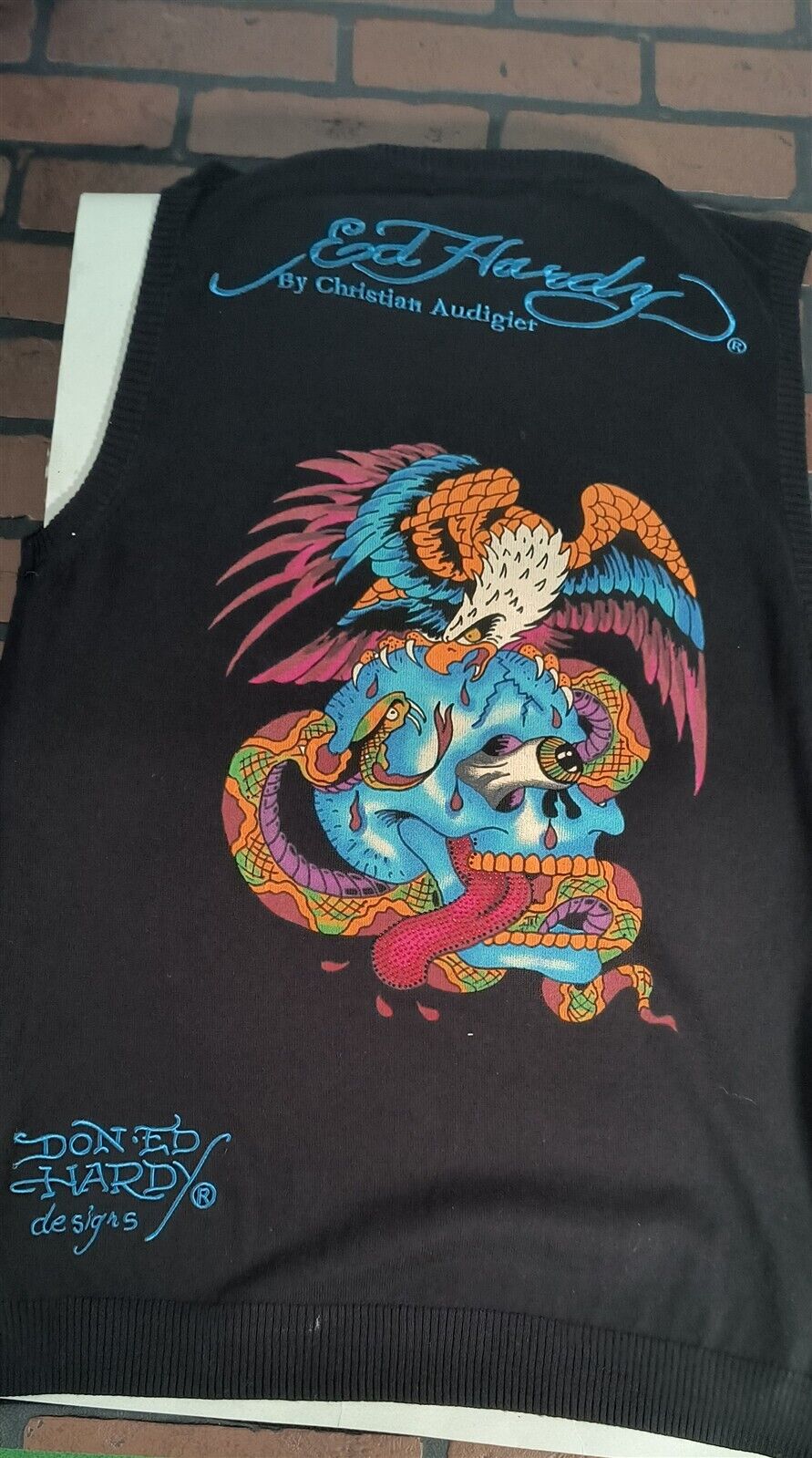 ED HARDY by Christian Audigier- Vtg Black Sleeveless Pullover Vest~NEW~M-2XL