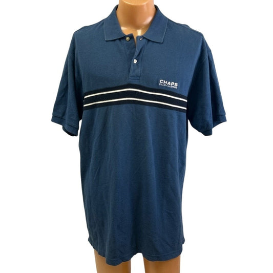 Chaps Ralph Lauren Mens Large Striped Cotton Short Sleeve Collared Polo Shirt